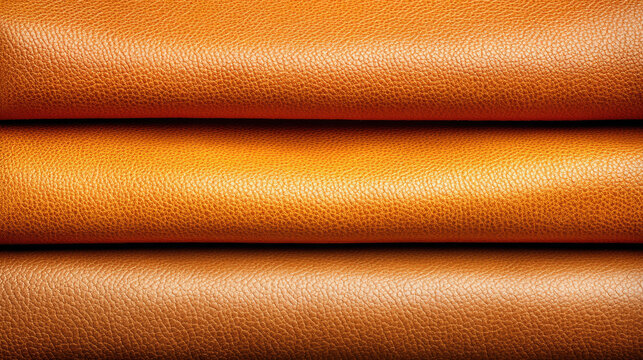Top view of vegetable tanned leather in warm caramel tone showing texture and natural grain pattern with soft lighting