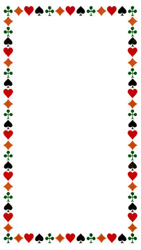 Playing card suits border frame, flat design clipart template, casino poker invitation banner, isolated on white background, copy space.
Available in my portfolio as PNG with transparent background.