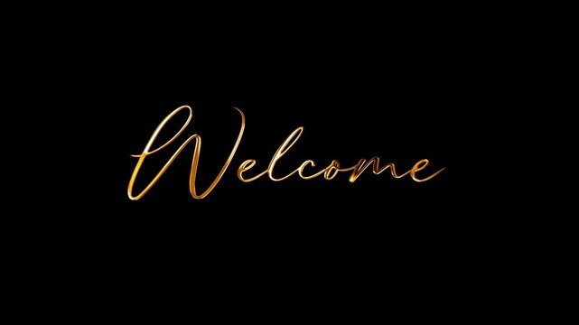 Animated of welcome text gold. Golden welcome handwriting animation on transparent background 4K
