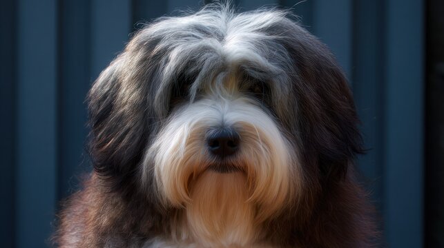 A charming Tibetan terrier with a fluffy coat and gentle expression. wildlife magazines, conservation campaigns, designed for eco-tourism storytelling.
