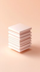 Fototapeta premium A stack of white paper napkins on a peach-colored background with soft lighting and a subtle shadow
