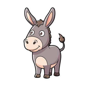 Chubby grey donkey standing cartoon character