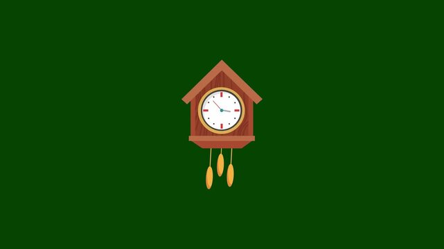 Minimal Cuckoo Wall Clock Animation Loop on Green Background &ndash; Time Passing Concept