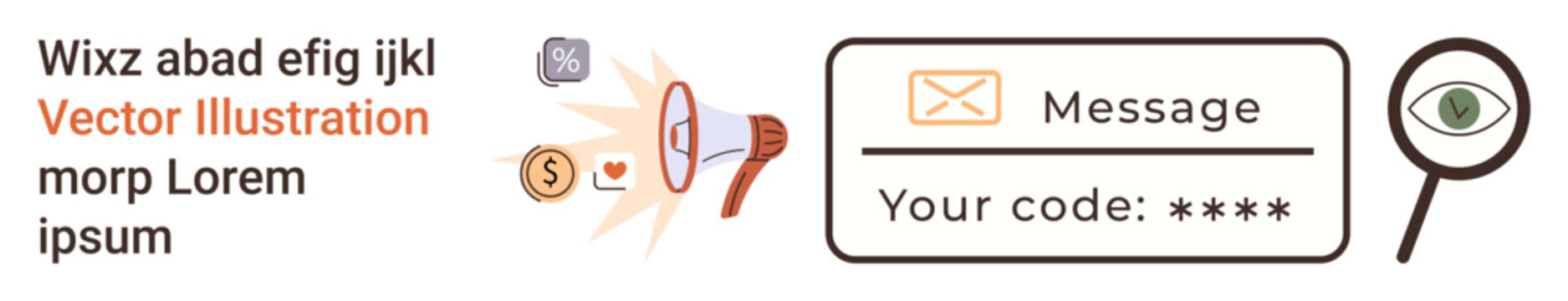 Online security, password protection, identity authentication, digital communication, privacy, verification process. Visuals include a message box, code input and security icons. Online security