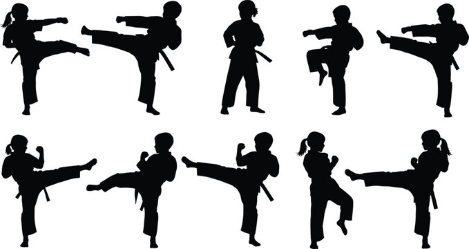 Martial arts silhouette postures and techniques