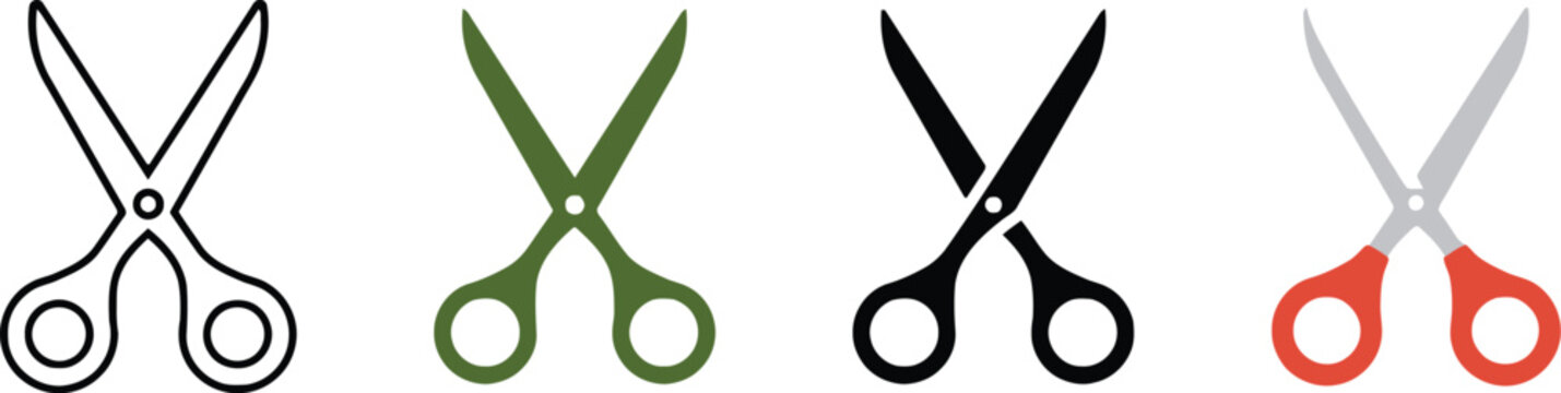 Four scissor illustrations in different colors and styles