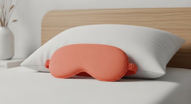 Comfortable Coral Sleep Mask Resting on a Soft White Pillow on a Bed