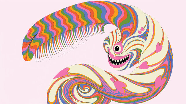 Abstract Creature Illustration: A vibrant illustration showcasing a whimsical, multi-colored creature with swirling patterns, perfect for adding a touch of imagination.