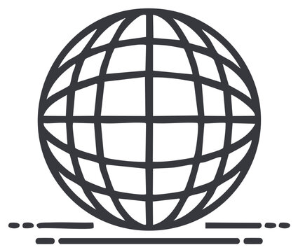 Globe Line Art Illustration: Simple Grid Design for Global Network Symbol