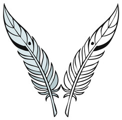 Obraz premium Two decorative feathers in a symmetrical arrangement with stylized details