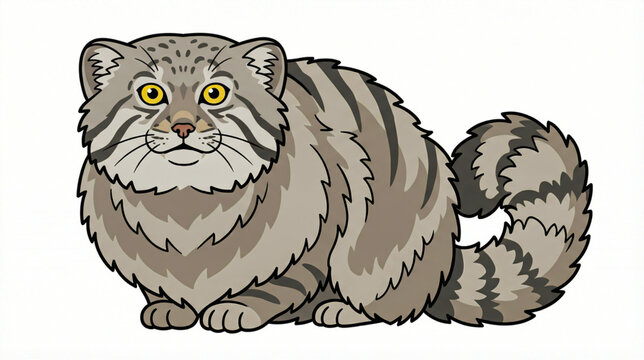 Pallas's Cat, Manul, Wild Cat Illustration, Cute and Fluffy Feline, Vector Art