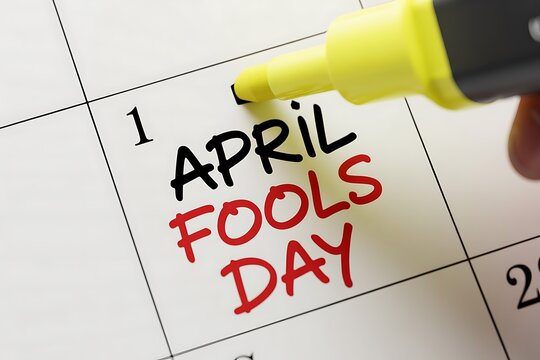 Close-up of calendar marking April Fools' Day with marker