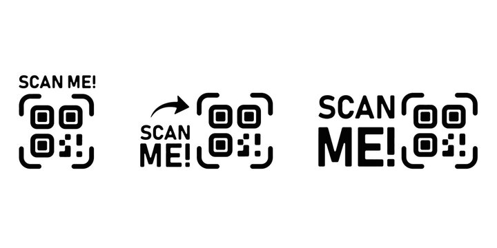 Scan me frame QR code icon on light background. QR Code for smartphone symbol. Payment method, san me text, landing page. Outline style. Vector illustration.