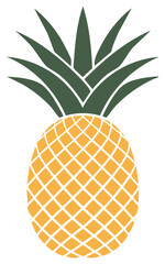 Obraz premium Vibrant flat design pineapple illustration with yellow fruit and green tropical leaves