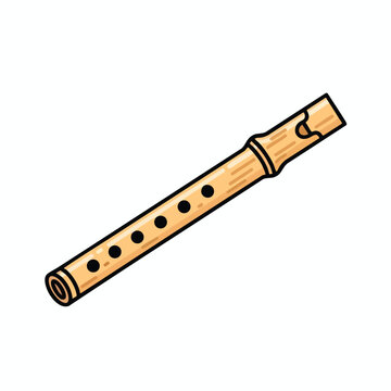 A simple, cartoon-style drawing of a wooden recorder with six finger holes