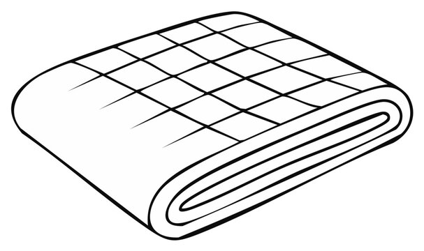 Black line art illustration of a neatly folded quilted blanket or comforter icon for sleep and cozy home concepts.