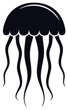 Black silhouette of a jellyfish with long tentacles drifting in water