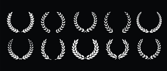 Laurel Wreath Vector Set – Award, Victory and Achievement Laurel Leaf Wreath Collection, Classic Winner Badge and Champion Emblem Icons © TAHERA