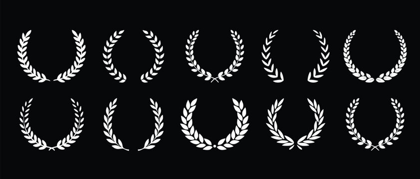 Laurel Wreath Vector Set &ndash; Award, Victory and Achievement Laurel Leaf Wreath Collection, Classic Winner Badge and Champion Emblem Icons
