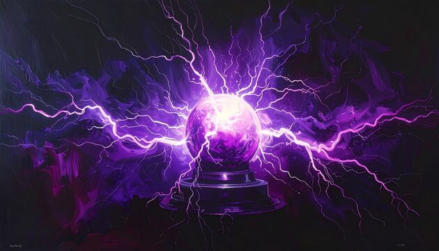 Mystical Crystal Ball Emitting Vibrant Purple Electric Lightning Sparks