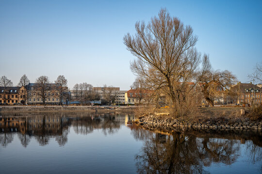 Motala Stream and Str&ouml;msholmen islet during a spring sunset. Norrk&ouml;ping is a historic industrial town in Sweden. 