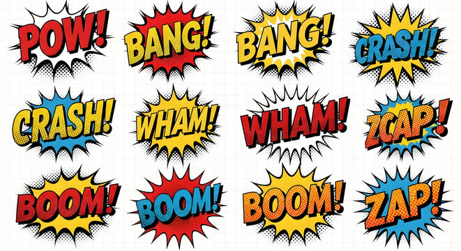 Comic Book Sound Effects: Pow, Bang, Crash, Wham, Boom, Zap - Retro Style