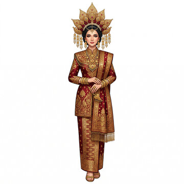 Minangkabau Traditional Costume Illustration &mdash; Bundo Kanduang West Sumatra Indonesian Dress