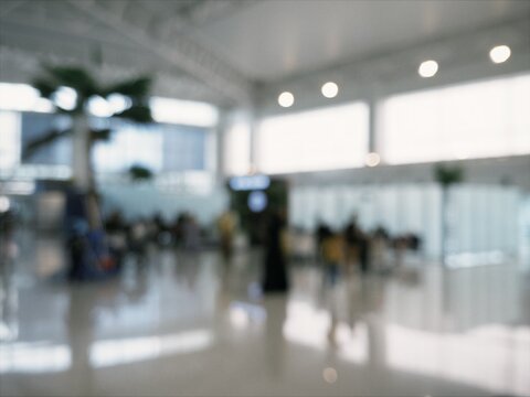 Blurred scenery of departure terminal in Ahmad Yani International Airport Semarang, Indonesia.
