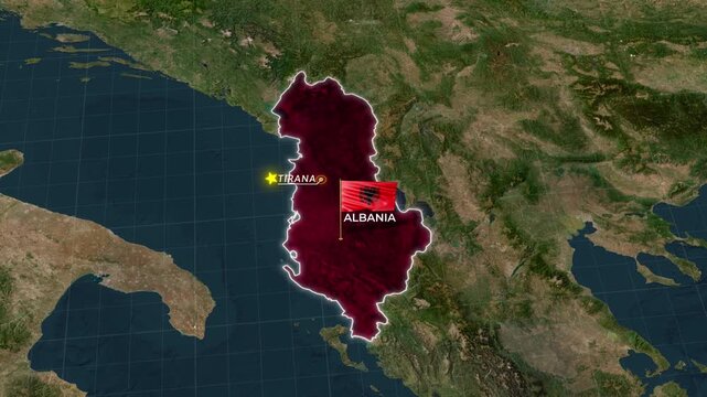 Albania Map With Flag Waving Animation