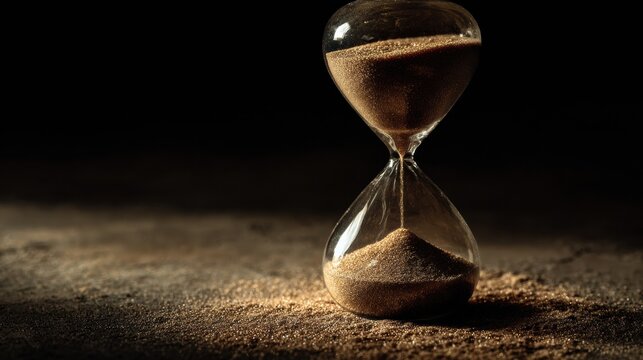 Hourglass Placed on Dark Surface With Sand Flowing, Representing Time Running out for Legal Matters and Urgency in Compliance Issues