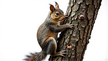 Fototapeta premium Cute Squirrel Climbing a Tree Trunk with Detail