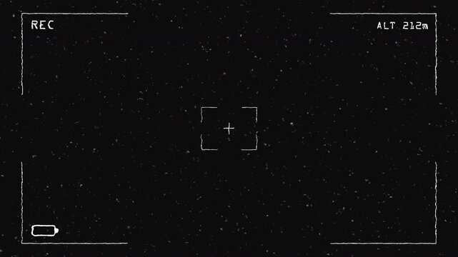 VHS Drone Camera HUD Recording Overlay with REC Indicator, Battery, Altitude Data and Analog Static Noise Retro Surveillance Screen Loop