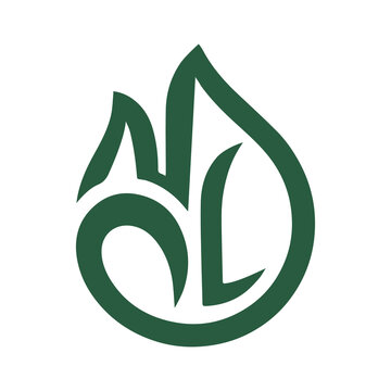 Abstract Green Leaf Logo with Stylized NL Initials