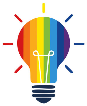 Rainbow light bulb symbolizes creative inspiration innovation and diversity