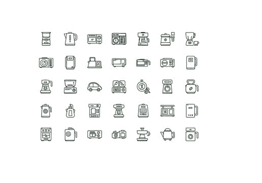 Large collection of diverse monochrome outline icons for web, UI, and business applications, icon set, user interface