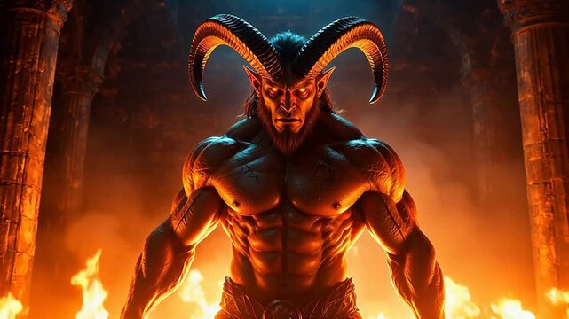 Demon with horns and flames