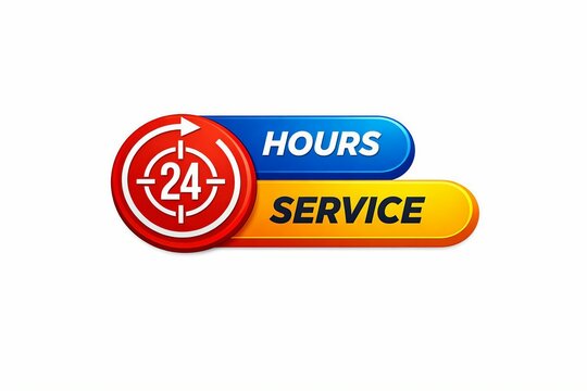 24-hour service availability badge with rotating clock icon