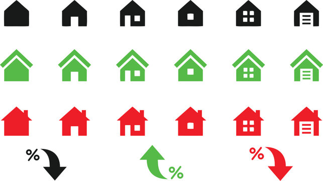 House icons with percentage symbols and arrows