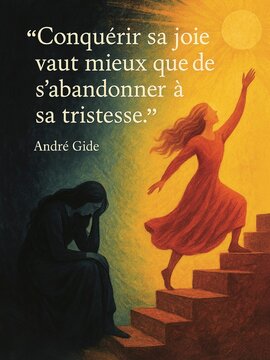 citation: "Conqu&eacute;rir sa joie vaut mieux que de s'abandonner &agrave; sa tristesse."
Andr&eacute; Gide