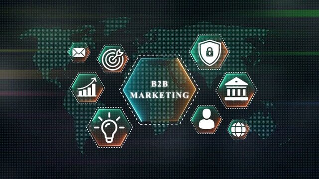 B2 B marketing concept with global business icons  