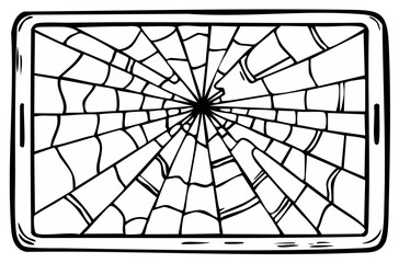 Obraz premium Broken Tablet Screen Damage Black and White Cracks Repair Concept