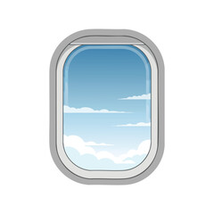 Naklejka premium View from an airplane window showing a blue sky with white clouds