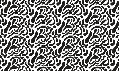 Fototapeta premium Abstract organic seamless pattern, black and white fluid shapes, modern minimal vector background