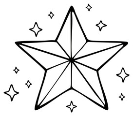 Fototapeta premium Outlined Star Illustration with Sparkling Starbursts for Decor or Coloring Page