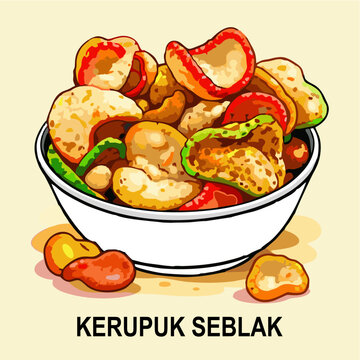 Kerupuk Seblak Pedas Indonesian Traditional Spicy Snack Food Vector Illustration