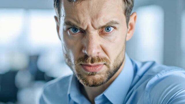 Angry man pointing directly at camera expressing confrontation blame and intensity