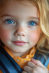 Naklejka premium A young girl sits safely secured in a car seat
