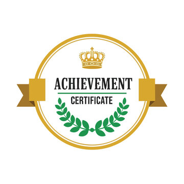 Gold award badge with crown, laurels, and "Achievement Certificate" text