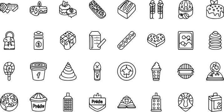 A Collection of Various Desserts, Sweets, and Treats in Outline Style