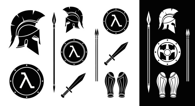 Spartan Warrior Gear Set: Helmets, Shields, Spears, and Swords